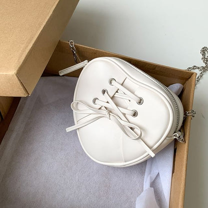 Leather Chain Bag Heart Shaped Strap Crossbody Faux Lace-Up