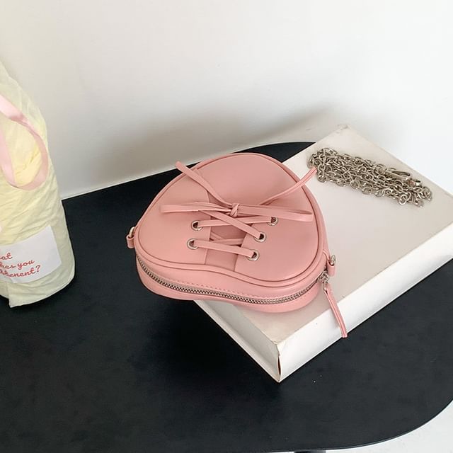 Leather Chain Bag Heart Shaped Strap Crossbody Faux Lace-Up