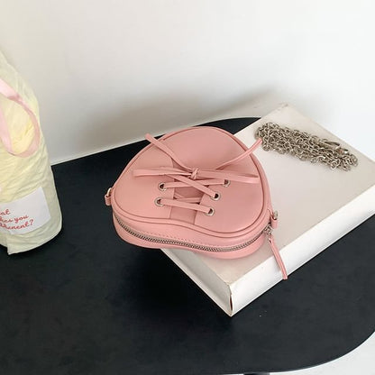 Leather Chain Bag Heart Shaped Strap Crossbody Faux Lace-Up