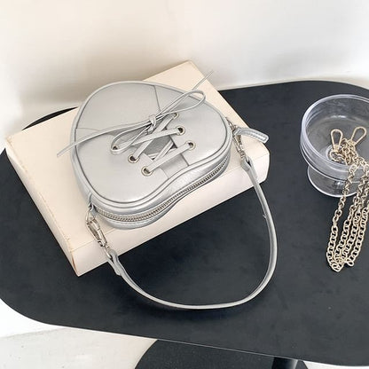 Leather Chain Bag Heart Shaped Strap Crossbody Faux Lace-Up