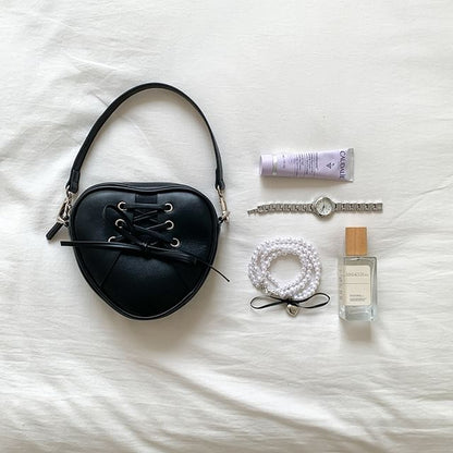 Leather Chain Bag Heart Shaped Strap Crossbody Faux Lace-Up