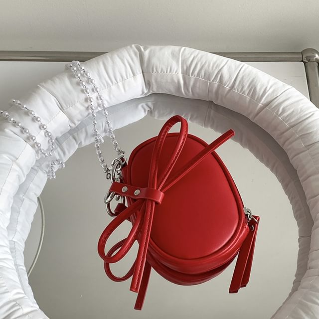 Set: Strap + Charm Leather Crossbody Pearl Plain Bag Faux