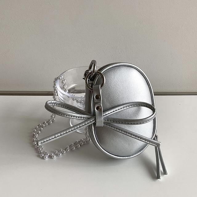 Set: Strap + Charm Leather Crossbody Pearl Plain Bag Faux