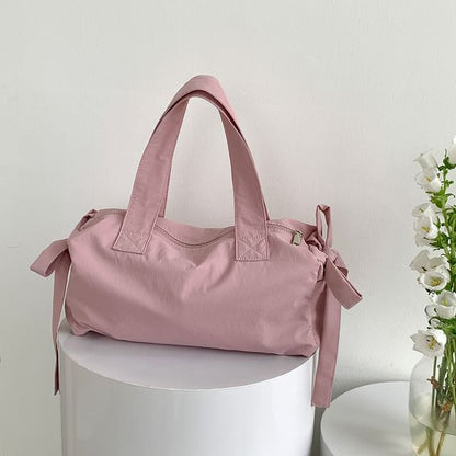 Plain Bow Accent Nylon Tote Bag