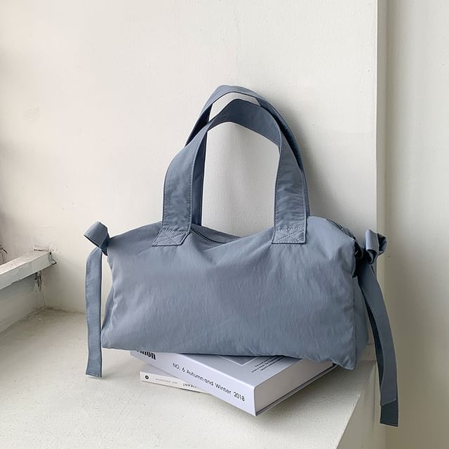 Plain Bow Accent Nylon Tote Bag