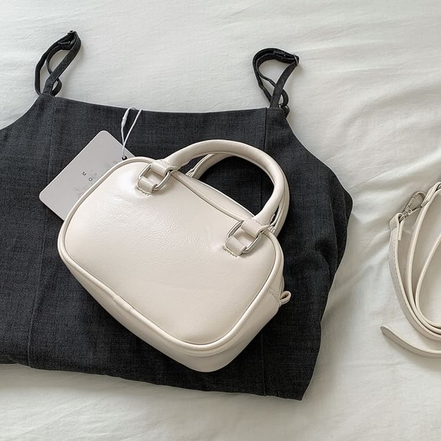 Leather Top Handle Faux Bag Plain Crossbody