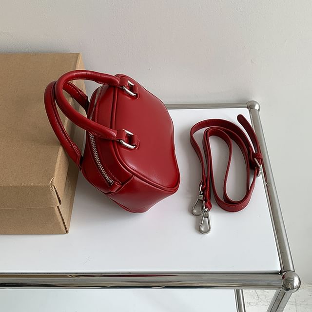 Leather Top Handle Faux Bag Plain Crossbody