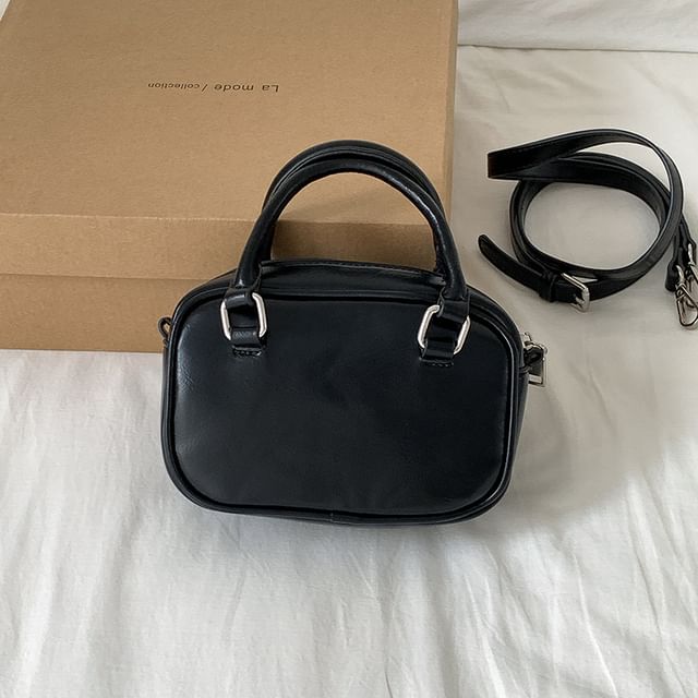 Leather Top Handle Faux Bag Plain Crossbody