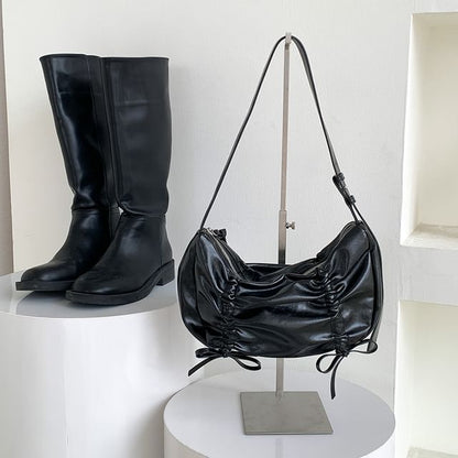 Bag Shoulder Faux Leather Drawstring Plain