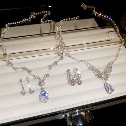 + Drop Necklace Rhinestone Earring Set: