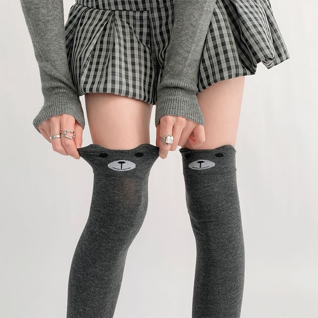 Bear Pattern Over The Knee Socks