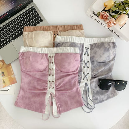 Tie Dye Lace Up Panel Tube Top