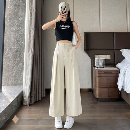 High Waist Pleated Loose Cutting Wide Leg Pants Egirldoll