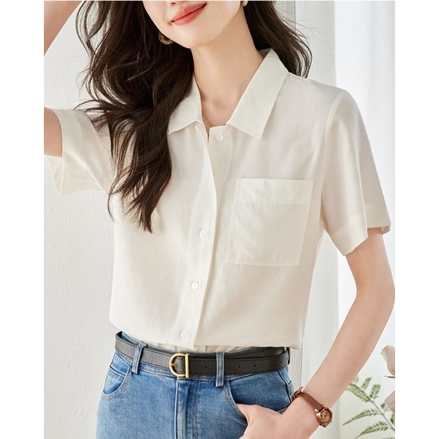 Short Sleeve Lapel Neck Solid Loose Fit Shirt