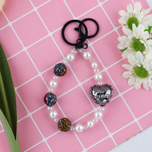 Heart Faux Pearl Keyring