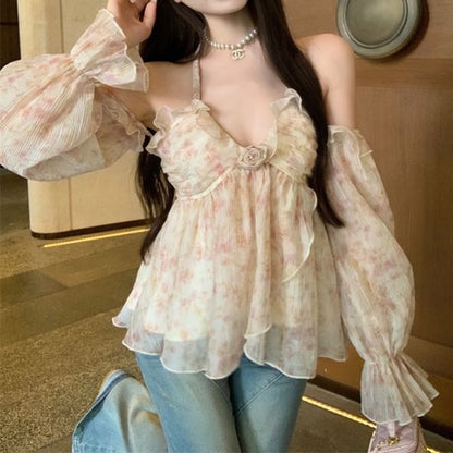 Halter Floral Ruffle Top