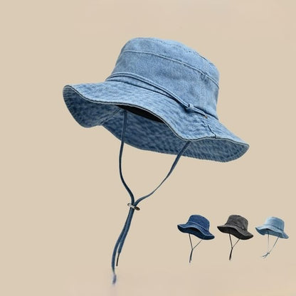 Denim Chin Hat Adjustable Bucket With Strap