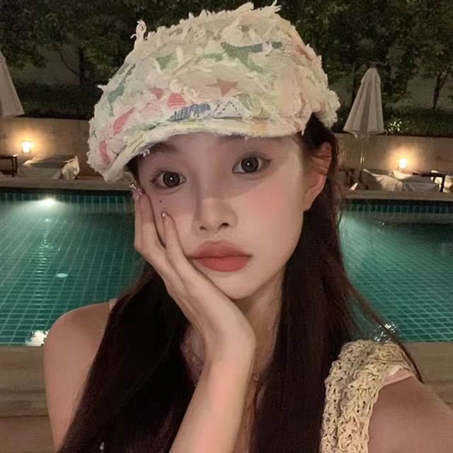 Cabbie Newsboy Hat Distressed Patchwork