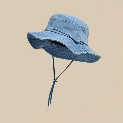 Denim Chin Hat Adjustable Bucket With Strap