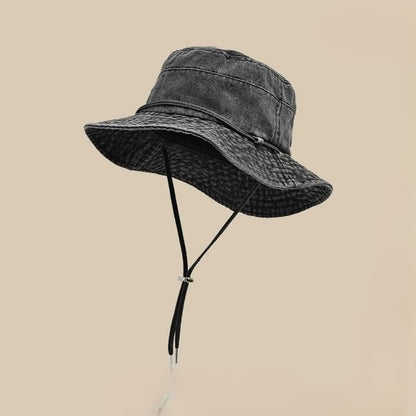 Denim Bucket Hat With Adjustable Chin Strap