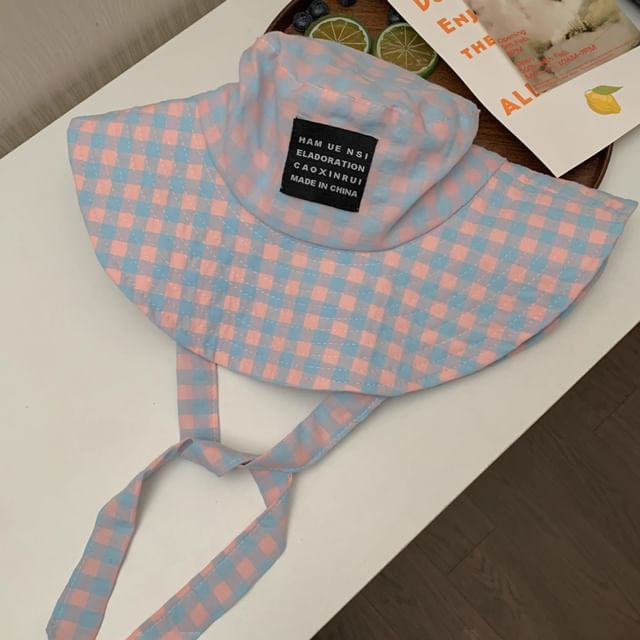 Hat Checkered Bucket Cotton Chin With Strap