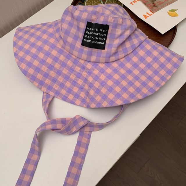 Hat Checkered Bucket Cotton Chin With Strap