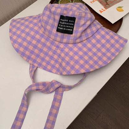 Hat Checkered Bucket Cotton Chin With Strap