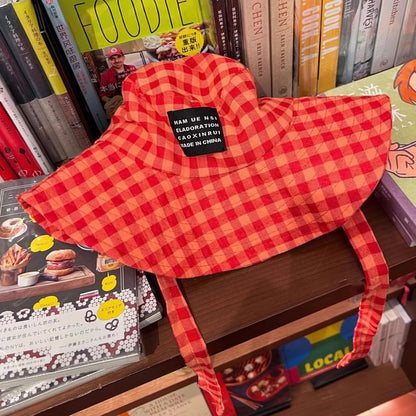 Hat Checkered Bucket Cotton Chin With Strap