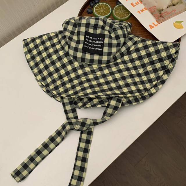 Hat Checkered Bucket Cotton Chin With Strap