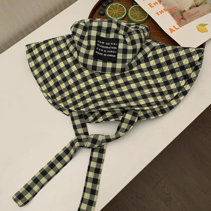 Hat Checkered Bucket Cotton Chin With Strap