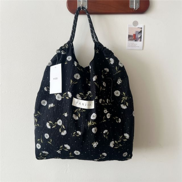 Floral Drawstring Tote Bag