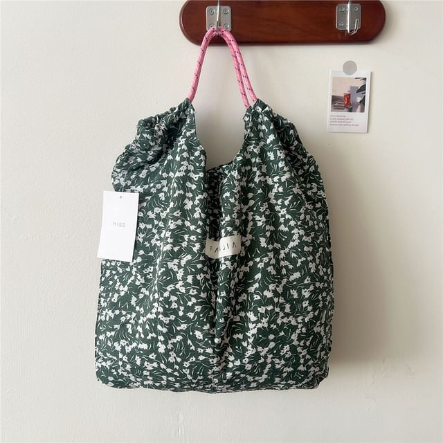 Floral Drawstring Tote Bag