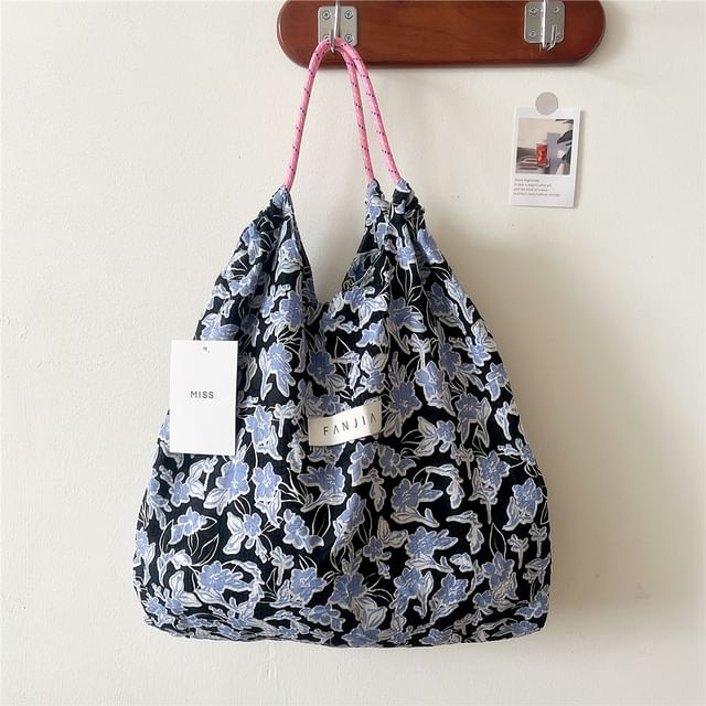 Floral Drawstring Tote Bag