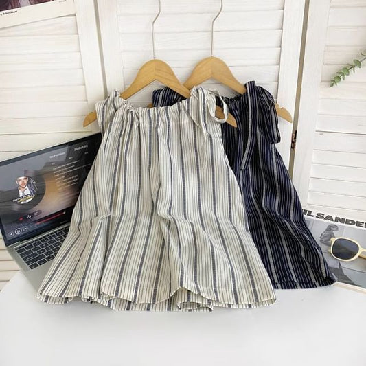 Sleeveless Round Neck Striped Drawstring Top