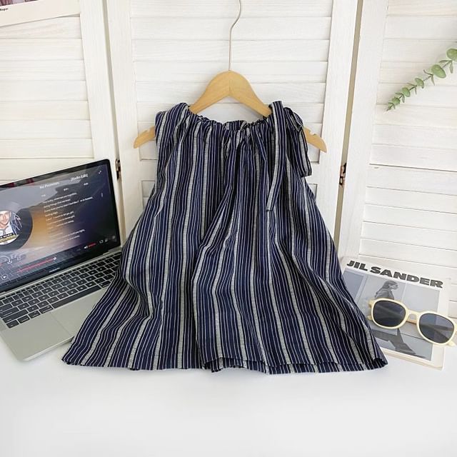 Sleeveless Round Neck Striped Drawstring Top