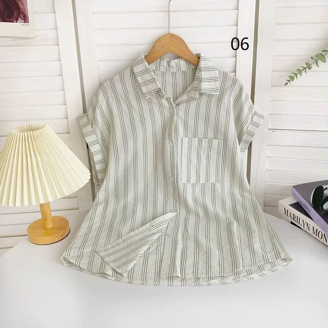 Short-Sleeve Collared Striped Shirt