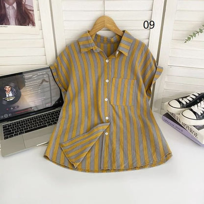 Short-Sleeve Collared Striped Shirt