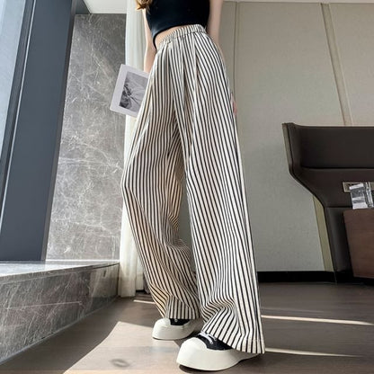 High Rise Striped Wide Leg Pants (Various Designs)