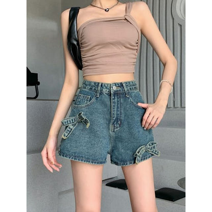 High Waist Bow Denim Shorts