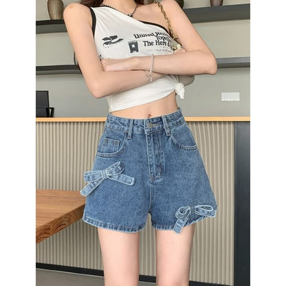 High Waist Bow Denim Shorts