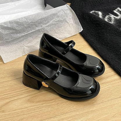 Heart Chunky Jane Shoes Mary Buckle Heel