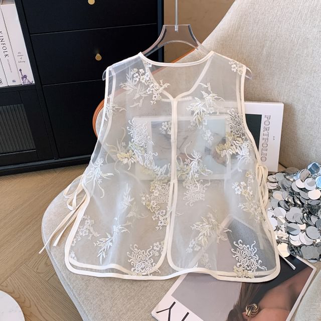 Gilet transparent brodé de fleurs
