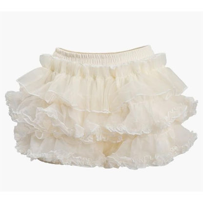 High Waist Plain Ruffle Skort