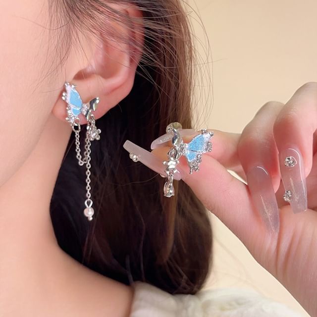 Butterfly Rhinestone / Clip-On Dangle Earring
