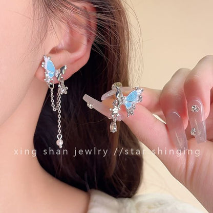 Butterfly Rhinestone / Clip-On Dangle Earring