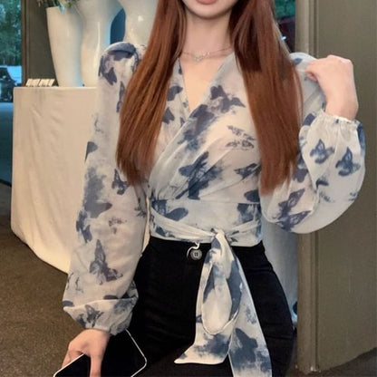 Top Dye V-Neck Long-Sleeve Tie Crop