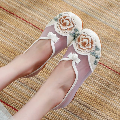 Heel Embroidered Mesh Wedge Slip-Ons