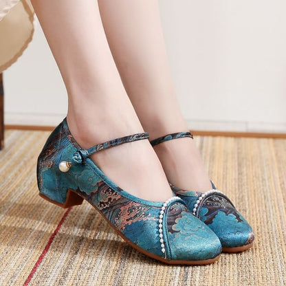 Textile Low Heel Sandals Embroidered