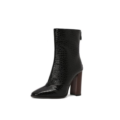 Pointed Toe Heel Boots Chunky Short