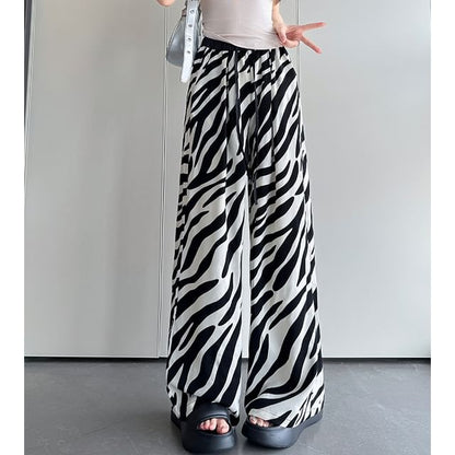 High Rise Animal Print Drawstring Wide Leg Sweatpants